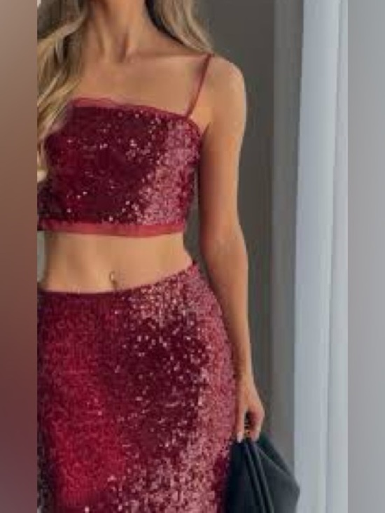 Zara Dresses & Skirts - Zara Red Sequin Co-ord Set - strappy crop top and a high-waisted midi skirt XS